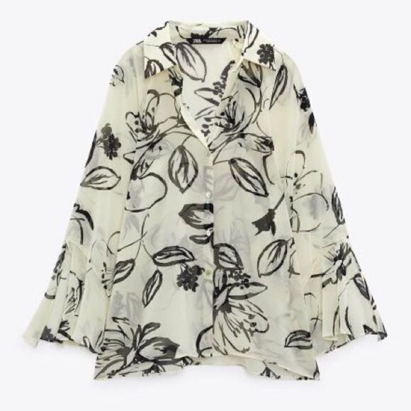 Zara Semi-Sheer Printed Blouse New - Picture 8 of 10